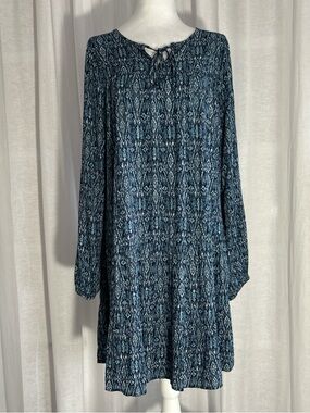 Style & Co. Navy Blue Printed Long-Sleeve Tunic Dress